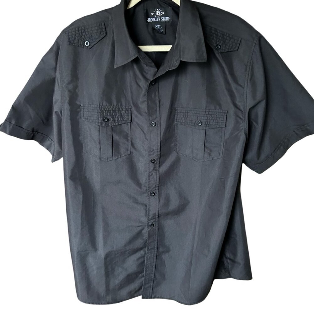 Brooklyn State Shirt Mens 2XL Black Short Sleeve Epaulets Streetwear